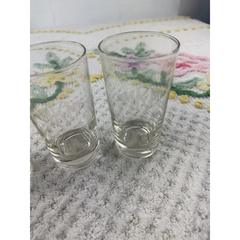 Vintage Etched Monogram Highball Glasses Set of 4‎ Clear Glass Tumblers 5.5 Inch